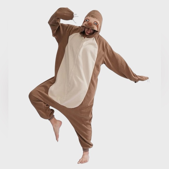Adult Unisex Sloth Jumpsuit Cosplay Costume Animal Homewear Sleepwear Size L - Picture 12 of 17